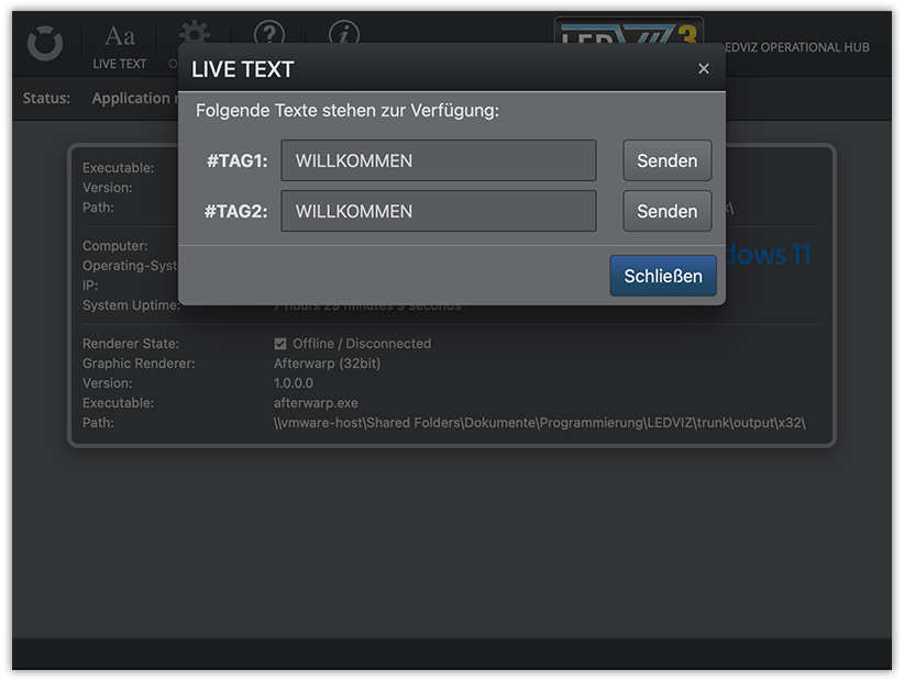 LiveText entry in the Operational Hub
