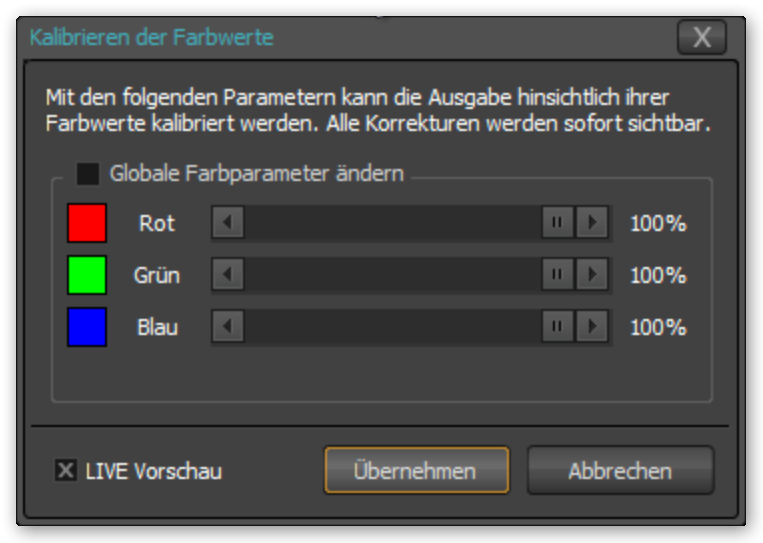 Dialog zur Farbanpassung der gesamten Ausgabe